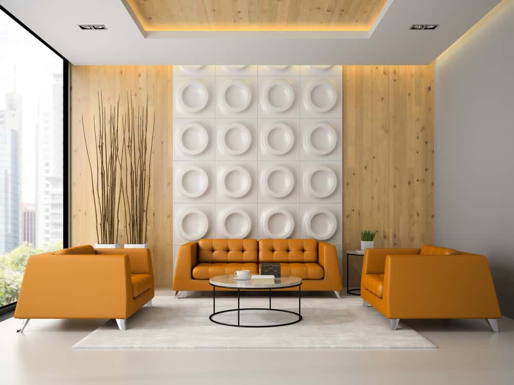 Interior,Of,Living,Room,With,Orange,Armchairs,And,Sofa,3d
